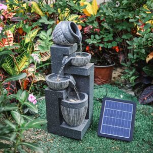 BTGGG Water Feature Outdoor Fountain Rockery Decoration Solar Powered Garden Ornament Fountain with LED Light