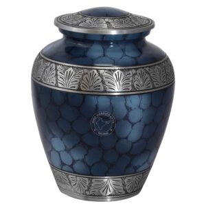 Hind Handicrafts Silver Engraved Adult Cremation Urn for Human Ashes - Handcrafted Funeral Memorial Ashes Urn - Large Burial Urn - Bag Included (7.5" x 7.5" x 9.5"- 200lbs or 91kg