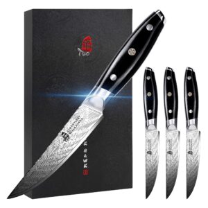 TUO Steak Knife Set of 4 Table Knife Set Professional Meat Knife Steak Knives German High Carbon Stainless Steel Kitchen Knife Set-G10 Full Tang Handle-Black Hawk S Series