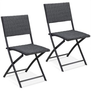 CASARIA Poly Rattan Set of 2 Folding Chair Balcony Camping Foldable Weatherproof Balcony Garden Camping Chair Black
