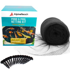 AlpineReach Koi Pond Netting Kit 8.5m x 9m Black Heavy Duty Woven Fine Mesh Net Cover for Leaves - Protects Koi Fish from Blue Heron Birds