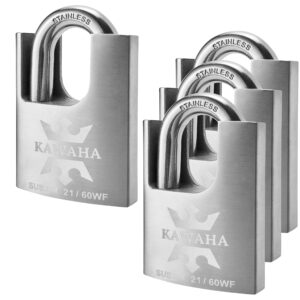 KAWAHA 21/60-4P High Security Stainless Steel Shrouded Padlock with Key for Both Indoor and Outdoor use (SUS304 Stainless Steel