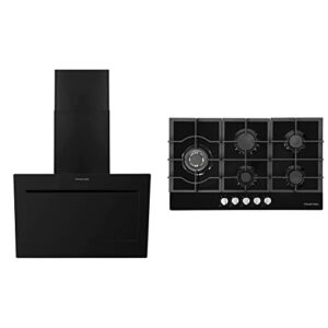 Russell Hobbs RHGCH902B 90cm Wide Black Glass Chimney Cooker Hood & RH75GH601B/01 Black Glass 75cm Wide