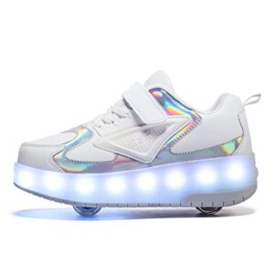 Boys and Girls LED Roller Skates Shoes with Double Wheels Trainers Technical Retractable Skateboarding Shoes for Kids Light up Shiny Luminous Sneakers