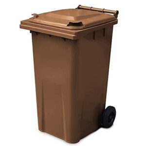 Large 240L Brown Garden Waste Outdoor Wheelie Bin With Rubber Wheels Handle & Lid