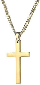 18K Gold Cross Chain Pendant Necklace 3MM Solid Clasp for Men