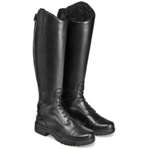 Harry Hall Calver Soft Leather Long Horse Riding Winter Boots for Women | Fleece Lined Equestrian Wide Calf Fit Shoes | Elastic Panel & Full Length Zip