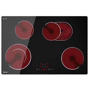 GIONIEN Ceramic Hob 77cm Built-in Electric Flexcible Ceramic Hob 4 Burners Touch Control Glass Cooker 4 Zones with Hard Wire