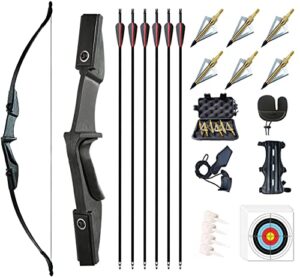 Monleap Archery 53" Takedown Recurve Bow and Arrows Set for Adults Longbow Kit Left and Right Hand Straight Bow for Beginner Hunting Shooting Practice