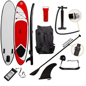 Inflatable Paddle Board Stand Up 10ft SUP Red Blue Lightweight 6.75kg Water Sports Non-Slip Deck Carry Bag Hand Pump Adjustable Paddle Elasticated Ankle Leash 3 Fins Waterproof Phone Case Repair Ki
