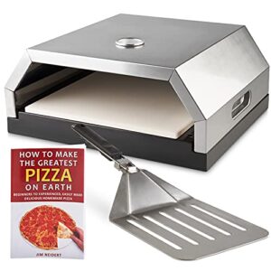 Pizza Oven – Professional Outdoor Pizza Oven with Pizza Peel and Recipe E-Book – BBQ Pizza Oven for Outdoor BBQ Charcoal Grill and Gas Grill – Easy to Read Temperature Gauge – Removable Stone Base
