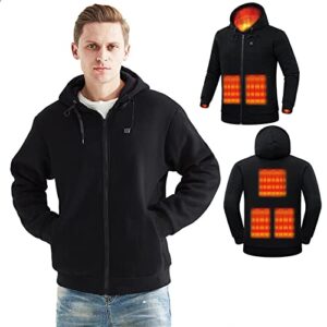 Heated Jacket for Men Women UK Fleece Heated Warm Coat USB Charging Electric Body Warmer Hoodie Jacket with 5 Heating Zones for Outdoor Camping Hiking Golf (No Power Bank)