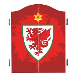 Darts Corner Officially Licensed Wales FA Dartboard Cabinet | C4 | Red Splatter FA Crest & Daffodil Cabinet (CAB104)