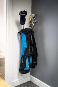 GolfBays Golf Bag Storage Rack- Wall Mount Garage Organizer for Golf Clubs - Fits Any Size Cart or Stand Bag - Easy to Install and Use - Gets Your Clubs Off The Floo