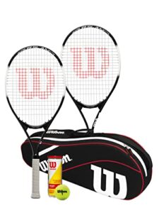 Wilson Tour Slam Lite Twin Tennis Racket Set including Advantage Black/Red Carry Bag & Championship Tennis Balls