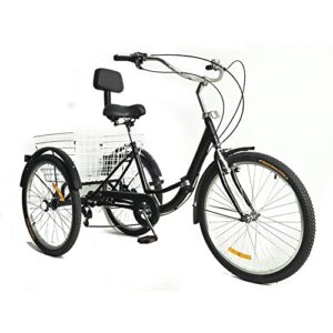 Adult Tricycle 3 Wheels 24 inch Adult Trike Bike Cruiser Bikes 3 Wheel Foldable Bicycle 7 Dpeed Tricycle with Basket Elderly Tricycle with Shopping Basket (155-185CM