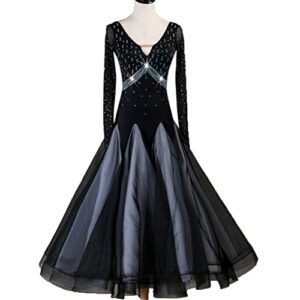 JRUIA V Neck Ballroom Dance Competition Dresses for Women Waltz Dancewear Salsa Performance Dancing Outfit with Rhinestone