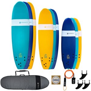 Legacy Soft Surfboards Foamie Beginner Board Fins Wax Leash Bag Included 6ft 7ft2 8ft2 9f