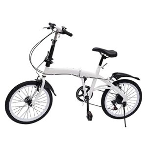 20'' Foldable Bike Cycling Bike 7 Speed City Bicycle Road Bike White Double V Brake Adjustable Heigh