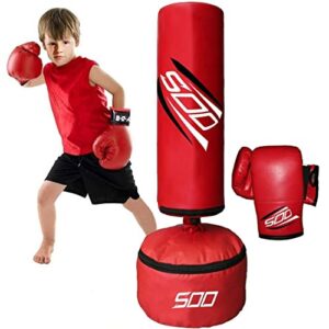 Kid's Free Standing Boxing Punching Bag With Gloves For Martial Arts