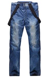 PLAERPENER Winter Men's Waterproof Warm Thick Ski Bib Pants Imitation Cowboy Snowboard Trousers