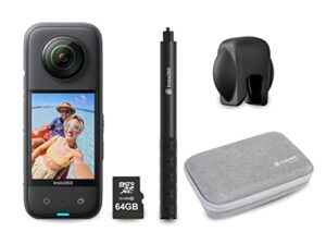Insta360 X3 360 Degree Action Camera PRO Kit includes Invisible Selfie Stick + Case + Lens Cap + 64GB Micro SDHC Memory Card
