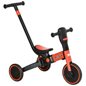 HOMCOM 4 in 1 Kids Trike with Parent Handle Toddler Balance Bike Push Along Trike Tricycle for Boys Girls 18 month to 4 Years Red