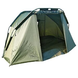 KING CARP - 2 Man Bivvy Fishing Tent Day Shelter Waterproof 210D Material - Quick Set Up With Insect Mesh Front Door PVC Viewing Panels - Heavy Duty Groundsheet