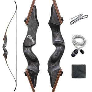 OUBOTER Black Hunter 60" Archery Takedown Recurve Bow Set 20-60lbs Wooden Riser Recurve Bow Set Adult Left Hand for Target Practice Hunting Bow