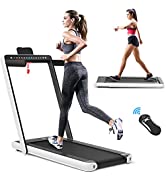 COSTWAY 2 in 1 Folding Treadmill, Under Desk Motorized Treadmill with Remote Control, Bluetooth S...