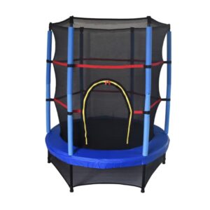 RICCO® 55 Inch 140 cm Kids Mini Trampoline Fun Bouncer Toy with Safety Bungee Cords Enclosure Net Bulit-in Zipper Frame Cover - Maximum Load 45KG (3-6 Years)
