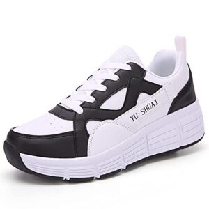 FZ FUTURE Unisex Kids Roller Skates Shoes with Wheels Girls Boys up Trainers Double Wheel Technical Skateboarding Shoes Outdoor Gymnastics Sneakers