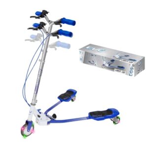 EVO Blue Junior V-Flex Tri Scooter With Light Up Wheels For Kids | Foldable And Adjustable Height Handles | Wiggle Scooter for Kids |Suitable For Kids Aged 6 And Above