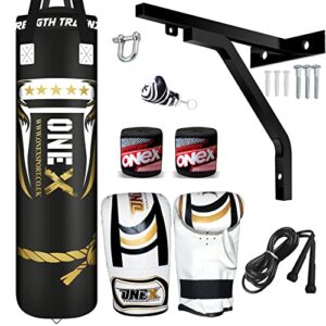 Punch Bag Boxing Training Filled 4ft Heavy Duty set Wall Bracket Punching Gloves Kickboxing MMA Grappling Muay Thai Karate BJJ Adult Home Gym Fitness