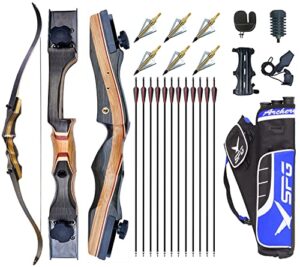 Monleap Recurve Bow and Arrows for Adults 62" Archery Set Right Hand Longbow 25-50lb Wood Riser Takedown Bow for Beginner Shooting Hunting