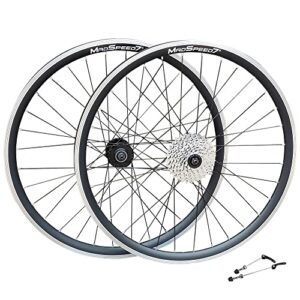 QR 700c 28" (ETRTO 622x19) Hybrid Bike Wheel Set + 8 speed cassette (11-32t) - Rim & Disc Brake Compatible - Sealed Bearings Hubs (Very Smooth Hubs) - Double Wall