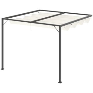 Outsunny 3 x 3(m) Outdoor Pergola Gazebo with Retractable Canopy & Metal Frame & PA Coated Sun Shelter Door Porch Cover