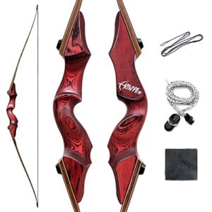 OUBOTER Black Hunter Bow 60 Inch Wooden Riser Longbow Set 20-60lbs Archery Bow Takedown Longbow for Hunting Shooting Adult Right Hand