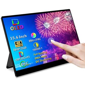OLED Portable Monitor- Magedok 4K Portable Laptop Display 15.6 Portable Gaming Monitor 100% DCI-P3 OLED Monitor with HDMI/USB-C External Touchscreen for Phone/Switch/Xbox