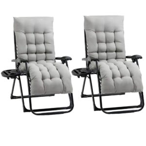 Zero Gravity Chairs Sun loungers with Cup Holder Reclining Garden Outdoor Yard Beach Chair (2 x Black Chairs with Grey Cushion)