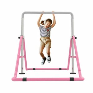 Kids Gymnastic Bars Folding Training Equipment Height Adjust Kids Home Gym Equipment Kids Pink
