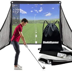 Obokidly Golf Simulator Impact Screens Installed on Golf Hitting Net Frame- 10' or 7' Sim Ball Simulator Impact Display Projection Screen Cloth with 10pcs Grommet Ropes for Outdoor/Indoor/Home