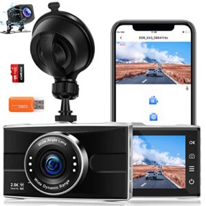 Dash Cam 2.5K Front and Rear Camera 1440P+1080P FHD WiFi Dual Dashcam for Cars Support APP with 32GB SD Card