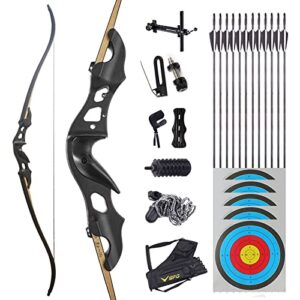 60" Black Hunter Recurve Bow Metal Takedown Recurve Bow Set Adult Archery Bow for Archery Practice and Hunting Right Hand