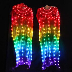 MQQYLBHDS Belly Dance Led Silk Fans Silk 180x90cm White Rainbow Belly Dance LED Fans Stage Performance Props With Batteries