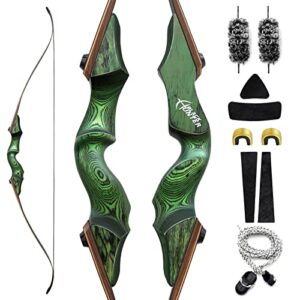 OUBOTER Black Hunter 60inch Takedown Recurve Bow 20-60lbs Hunting Bow with Stringer Right Hand Green Riser Archery Bow for Adults Practice