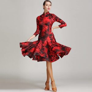 HOTRA Dance Skirts with Slit for Women Qipao Latin Dance Dress Lyrical Dancewear Dancing Practice Skirt (Color : Red