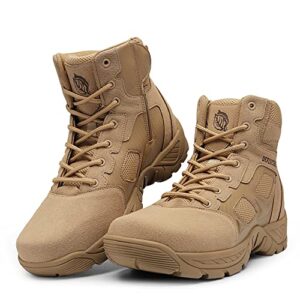 DERLYCHUG Men's Military Tactical Work Boots Side Zipper Hiking Combat Lightweight Boots