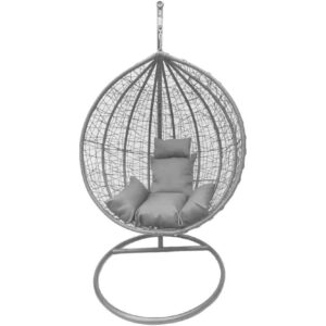 1ABOVE Rattan Grey Swing Egg Chair With Stand and Grey Cushion For Patio | Garden| Indoor and Outdoor (GREY)