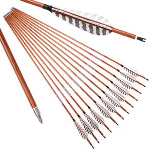 ACCMOS 4" Stripe Turkey Feather Hunting Arrows ID 6.2 mm Spine 350 400 500 600 700 Wood Skin Carbon Arrow for Recurve Bow Compound Bow Archery 12pcs